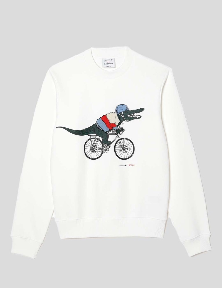 LACOSTE x netflix felpa collo rotondo sconosciuto cose faringe